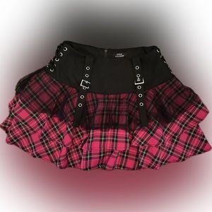 Social collision, pleaded mini skirt, size small, pink, and black plaid